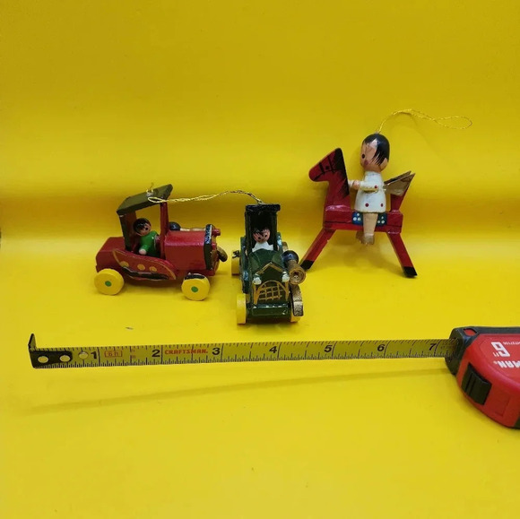 Vtg Wooden Ornaments Antique Cars Angel Horse Christmas Tree - Picture 7 of 7